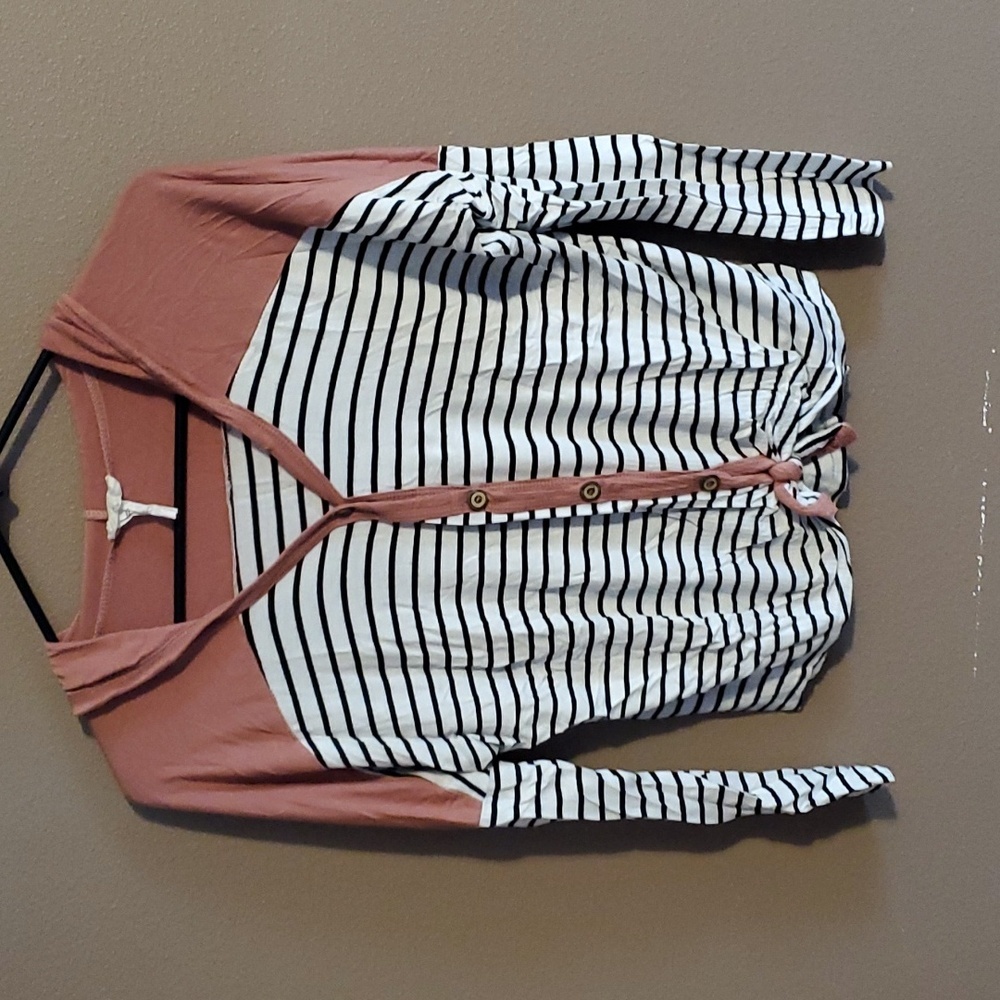 Liam & Co black and white strips with solid pink long sleeve shirt junior size s